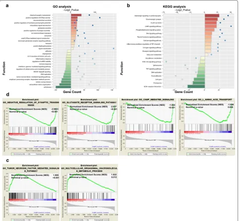 Fig. 6 Functional and pathway analysis of antisense lncRNA WDFY3-AS2 in glioma. a GO annotations based on the top 2000 genes positively and negatively associated with WDFY3-AS2