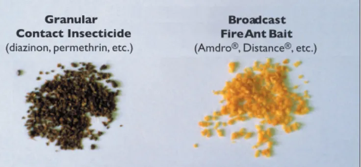 Figure 1 shows results of a fi re ant test applied in Texas  in October 2004. These results are typical of what  should be expected from the different types of  broad-cast baits and other fi re ant control products within  the fi rst few weeks