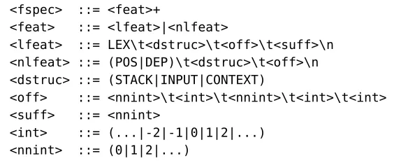Figure 5: The syntax for deﬁning a feature model in an external feature speciﬁcation.