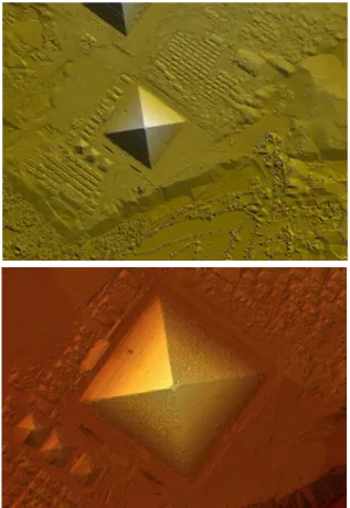 Fig. 2: Overview and detail of the digital elevation model of the Giza  Plateau created by 4 single scans from the top of the Cheops Pyramid 
