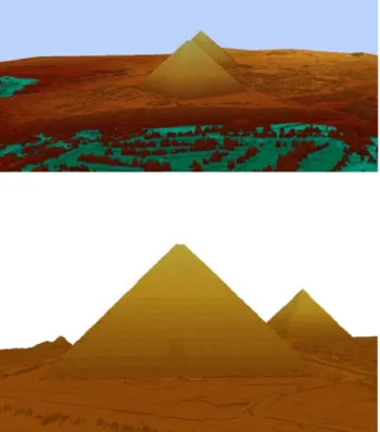 Fig. 3: 3D visualisations of the triangulated point cloud measured from  the top of the Cheops Pyramid using ARC GIS 8.2