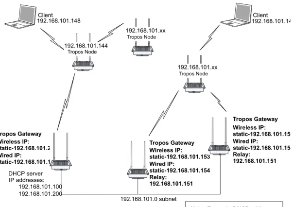 Figure 12 shows this configuration. In the figure, the server with wired IP address  192.168.101.151 is used as the DHCP server.