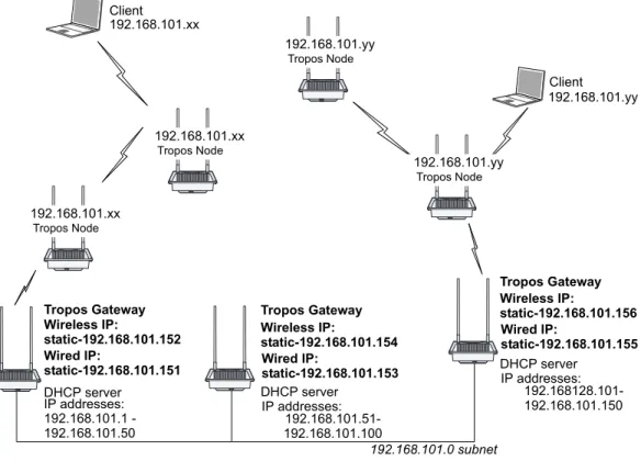 Figure 16  Example network, multiple Tropos gateways, redundant DHCP servers
