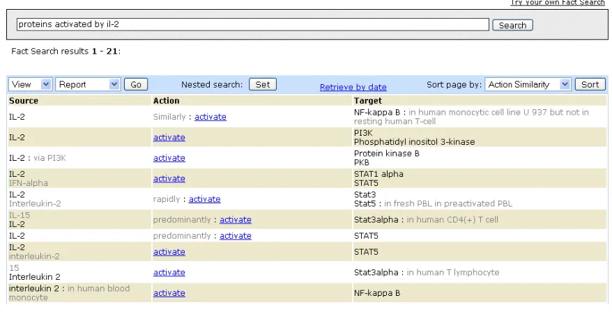 Figure 3 shows our natural language query interface. The retrieved subject-verb-object relationships are displayed in a tabular format