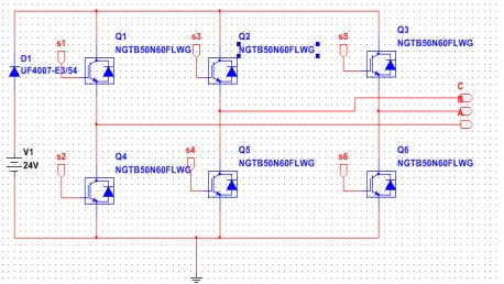 Fig. 2. Controlling of six switches in the three-phase bridge of the inverter circuit  