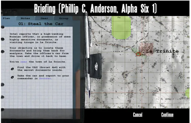 Figure 1: Mission Goals (on left) in Operation Flashpoint. 