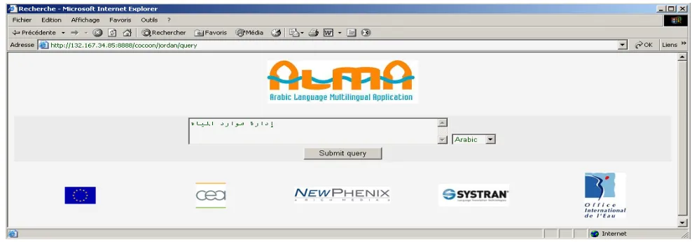 Figure 1: User interface for querying the database. The user can choose between English, French, Spanish and Ara-bic as input language