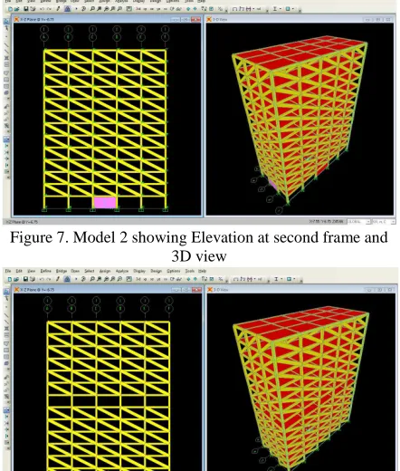Figure 9. Model 4 showing Elevation at second frame and 3D view 