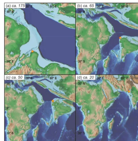 Figure 5. Paleogeographic evolution of the study area as part ofthe Indian Plate since the Jurassic