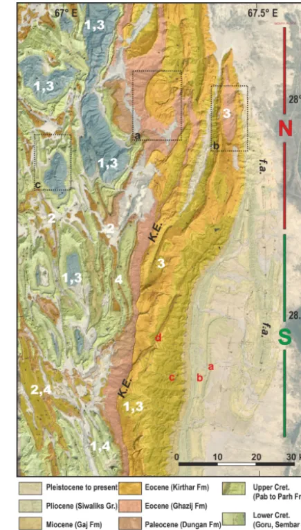 Figure 6. Semi-transparent lithostratigraphic map (modiﬁed afterTectostrat, unpublished, 2001) of the study area draped in GoogleEarth