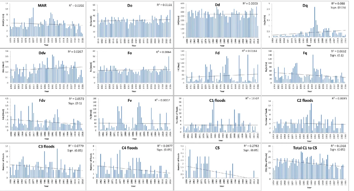 Figure 4.8  Trends in the DRIFT flow indicators calculated from the data for G1H004-77 at Bergrivershoek  