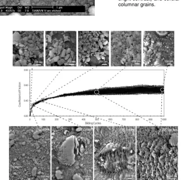 Figure 1 FEG-SEM image of the as-deposited TiAlN/VN coating surface. The coating was grown on V-ion arc-etched steel substrate by magnetron sputtering deposition at a low substrate bias of -75V