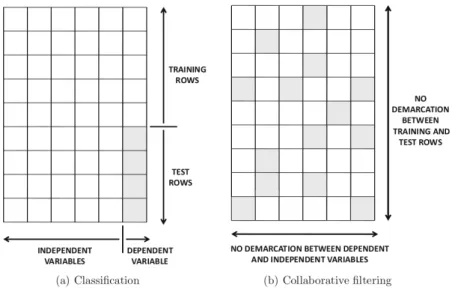 Figure 3.3: Data entries in a classification and collaborative filtering setting.