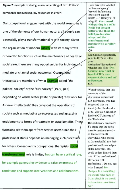 Figure 2: example of dialogue around editing of text: Editors' 