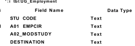 Figure 6.17- Data Items for Undergraduate Employment Table.