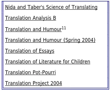 Table 1: List of Courses  