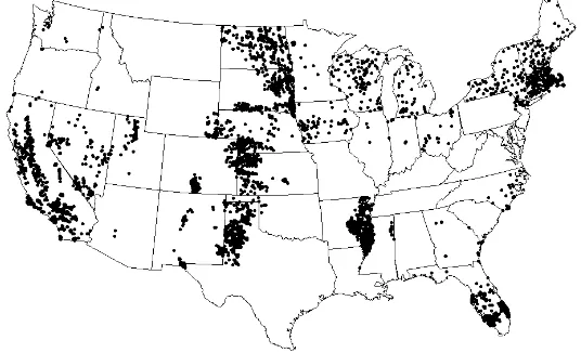Figure 1. Location of USGS wells in the continental USA. 