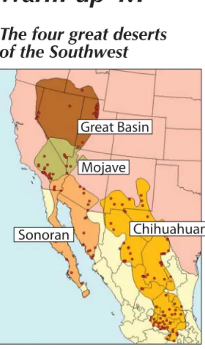 Figure 1. Red dots represent cities  in the four major deserts of the  southwestern U.S