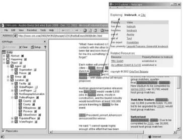 Figure 3: KIM usage - highlight and explore. The upper part of KIM ontology (KIMO) is shown in the left frame.