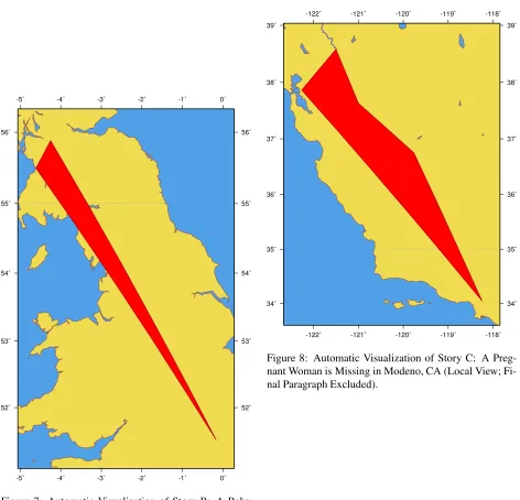 Figure 8: Automatic Visualization of Story C: A Preg-nant Woman is Missing in Modeno, CA (Local View; Fi-