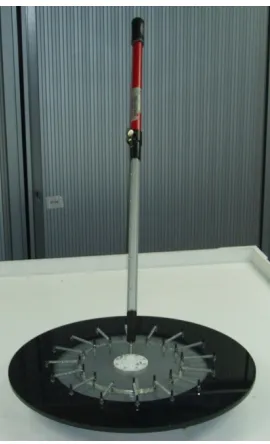 Figure 6, Extended Cane, a flat plate on four omni-directional wheels with a disk on top and a broomstick as handle