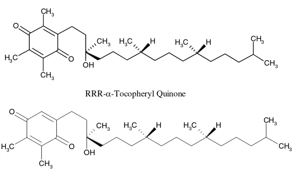 Figure 2The chemical structures of RRR-alpha- and RRR-gamma-tocopheryl quinones The structures shown have the threechiral methyl groups in the R configuration.