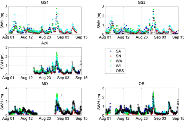 Fig. 5. Data at the survey stations and interpolated models outputs during DART06B.
