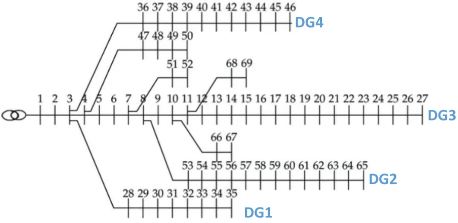 Fig. 1. IEEE 69 bus test system diagram 