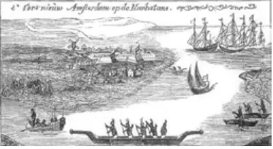 figure 5.1 fort amsterdam | In the 1620s, theDutch began to settle the New World. This depiction of their settlement on Manhattan Island appearedin Charles Hemstreet’s The Story of Manhattan published in 1901, with the caption “Earliest Picture ofManhattan.” 