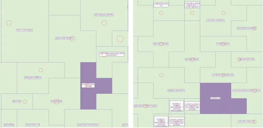 Figure 6: surrounding of this topic is more precisely defined in the 16x16 map (optimal quality) than in the 11x11 map (lower quality)