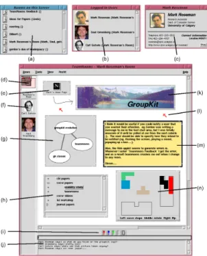 Figure 3.5: TeamRooms user interface, showing (a) available rooms; (b) connected users;