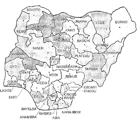 Fig 6.1 Map of Nigeria showing 36 state and Abuja.