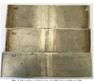 Fig. 2. Dissimilar welded joints of AISI 316 and Monel 400 X-Ray Radiography Test characterized for determining any micro/macroscopic 
