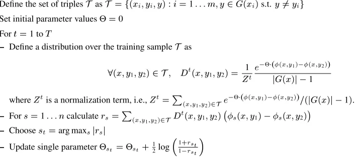 Figure 3: The AdaBoost algorithm applied to parsing.