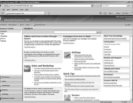 FIGURE 3.2 Microsoft CRM 4.0 Resource Center.