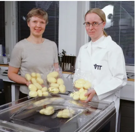Fig. 5. Substitution of sulphites is possible in peeling processes of potatoes by combination of dipping in a solution containing organic acids and modified atmophere packaging.