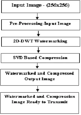 Fig. 2  Flowchart of Hybrid Watermarking and Compression Technique  
