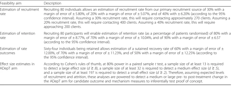 Table 1 Precision/power of pilot trial size to address study aims
