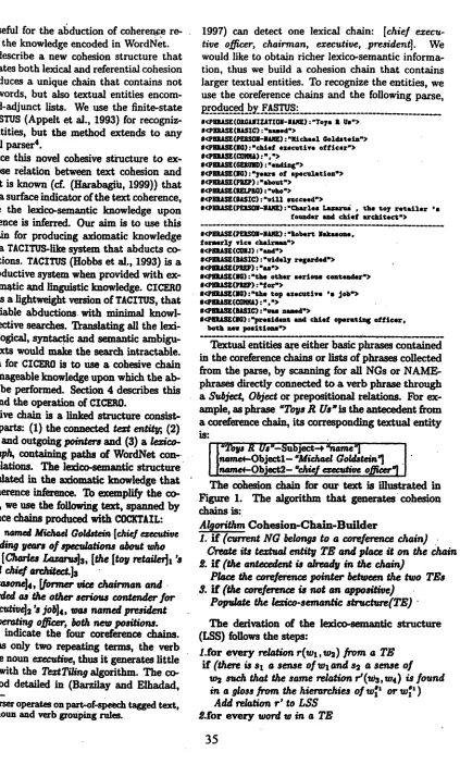 Figure 1. The algorithm that generates cohesion The cohesion chain for our. text is illustrated in chains is: 