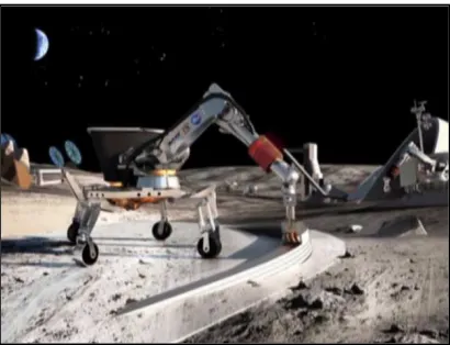 Fig. 11 A futuristic view of bots carrying out construction work on the surface of the moon