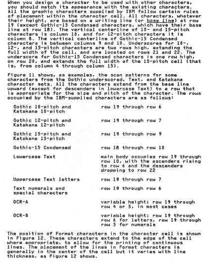 Figure 11 characters shows, as examples, the scan patterns for some from the Gothic underscored, Text, and Katakana 