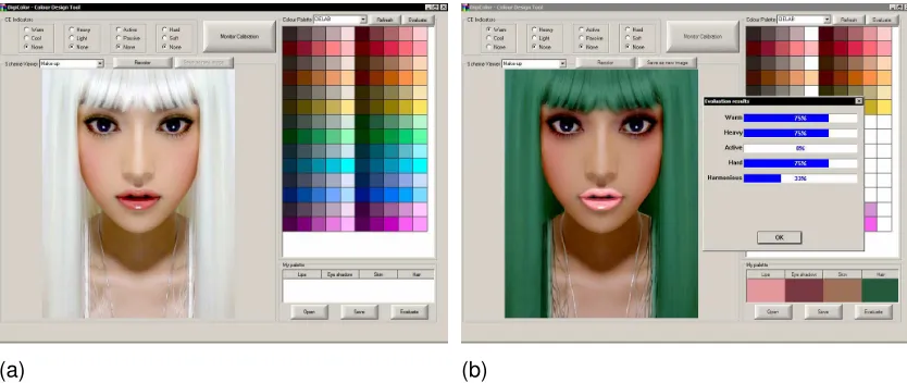 Figure 8 The first version of the colour design tool, taking cosmetics as an example: (a) before and (b) after colouring 