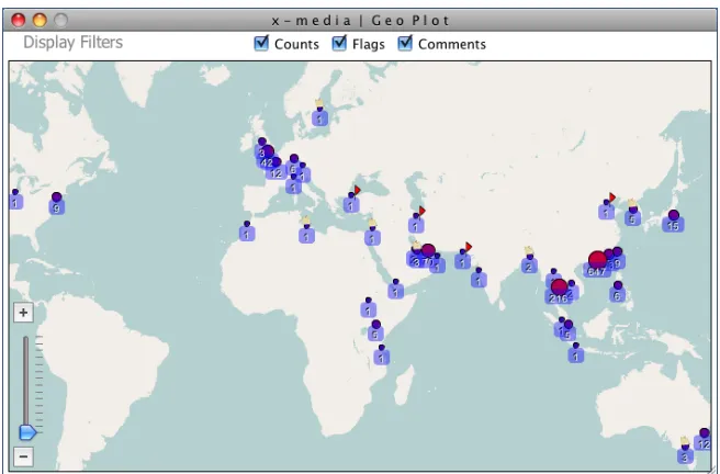 Figure 1 The triple-store displayed on a world map - dots, flags and notes add meaning
