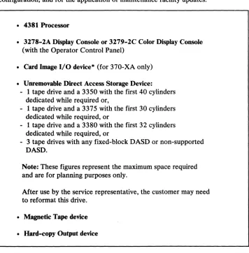 Figure 10 shows the minimum system configuration necessary for hardware maintenance when using This space must be allocated for initial installation, for modifications to the an unremovable direct access storage devic~ (DASD)