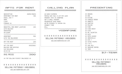 Figure N: Selection of receipts from Series 01: Advertising Language. 