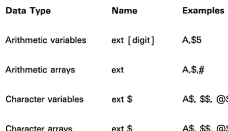 Figure 7. Naming Conventions for Variables and Arrays 