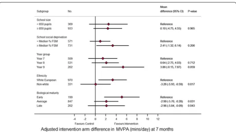 Fig. 4 Forest plot of the effect of the intervention at 14 months on the primary endpoint by subgroup