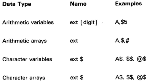 Figure 7. Naming Conventions for Variables and Arrays 