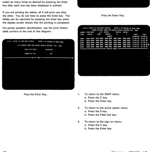 table for the second device will be displayed. This sequence is repeated until the error history table for 