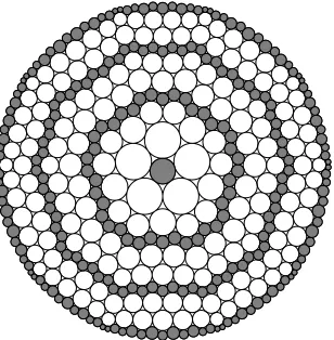 Figure 5.1. The layered circle packing with deﬁning sequence {7,5,7,5,7}. The circles of degree 7 areshaded